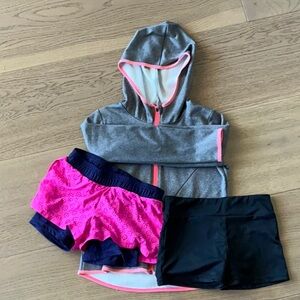 Gray Hoodie with Pink and Black Shorts - Athletic Set